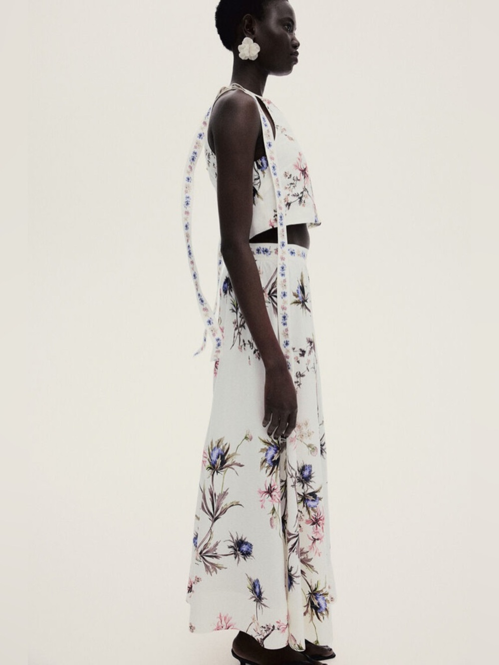 H&M 2 piece floral set maxi skirt and tie top xs 2 NEW WITH TAGS